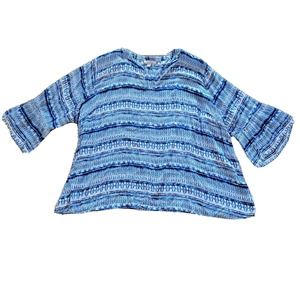 Woman Within Top Shirt Womens 2X Blue White Tie Dye Bell Sleeve Peasant Boho